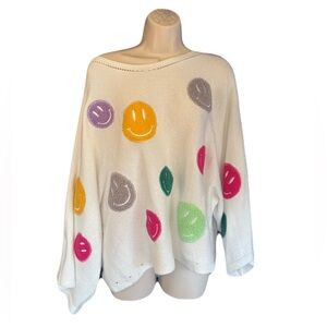 BiBi White Sweater with Colorful Smiley Faces